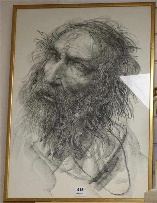 Pietro Annigoni (1910-1988), lithograph, head of a man, number 68 of 99, signed in pencil, 70 x 49cm